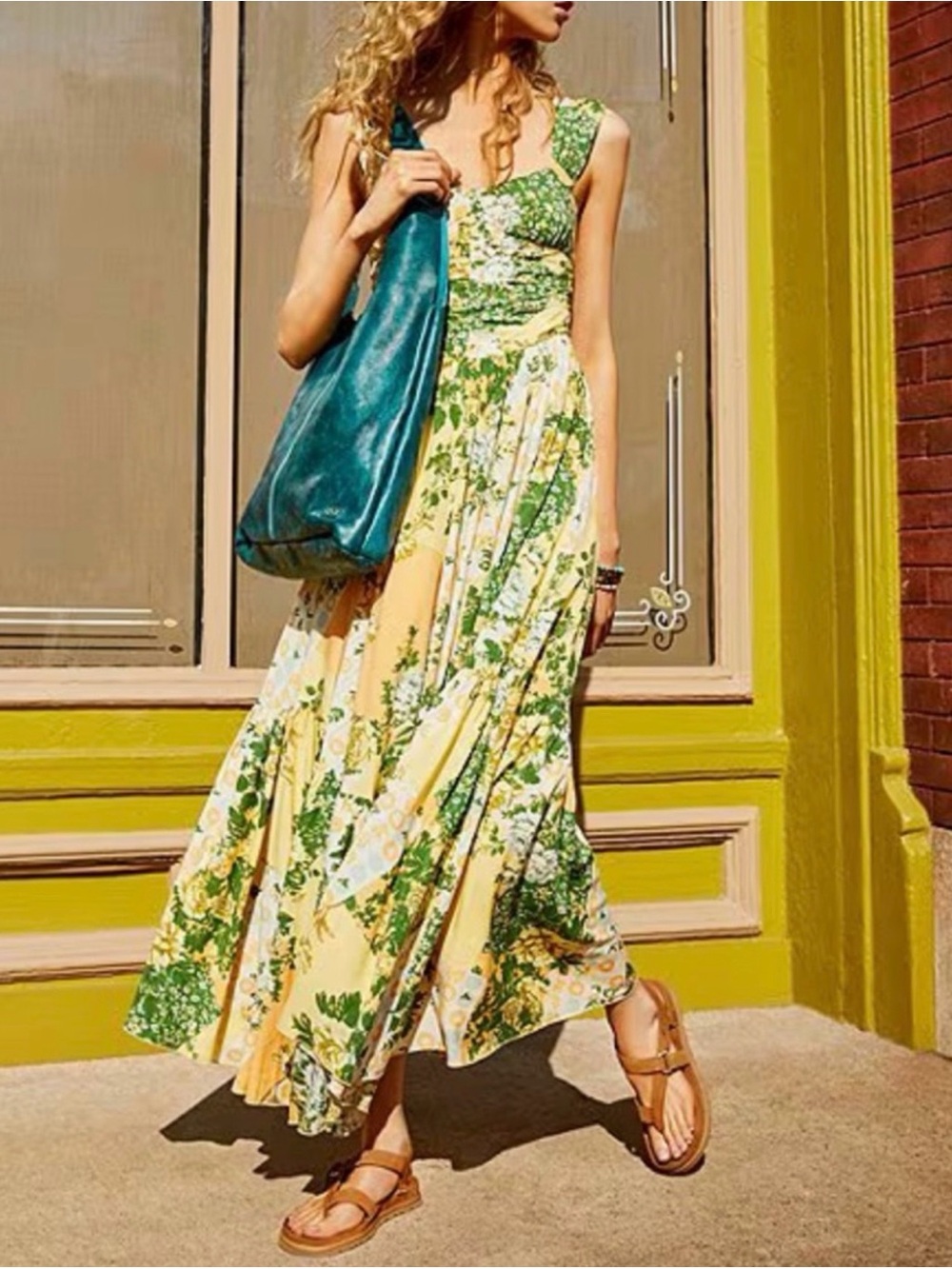 FREE PEOPLE Sasha Dress Maxi Lemon Combo L - Picture 4 of 16